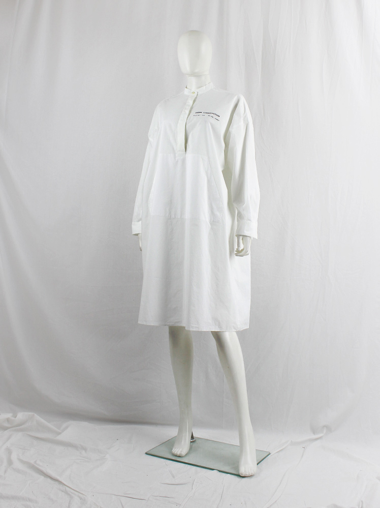 vintage Maison Margiela MM6 white raincoat-style oversized shirt dress with 6 line history print pre-fall 2018 (13)