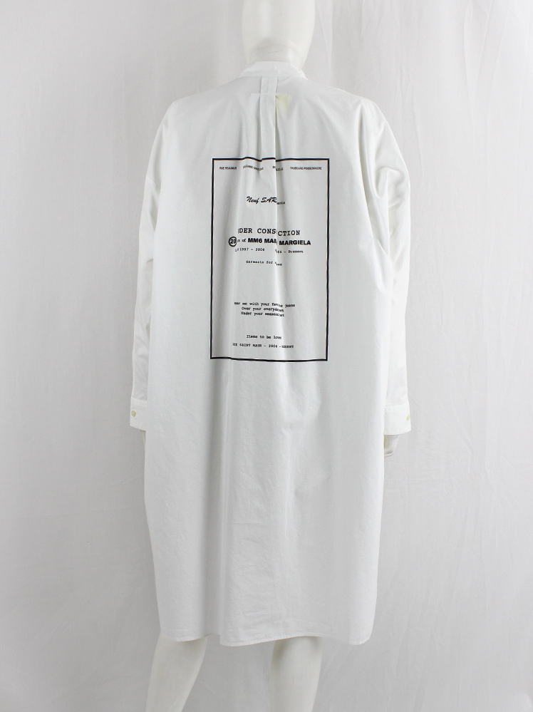 vintage Maison Margiela MM6 white raincoat-style oversized shirt dress with 6 line history print pre-fall 2018 (15)