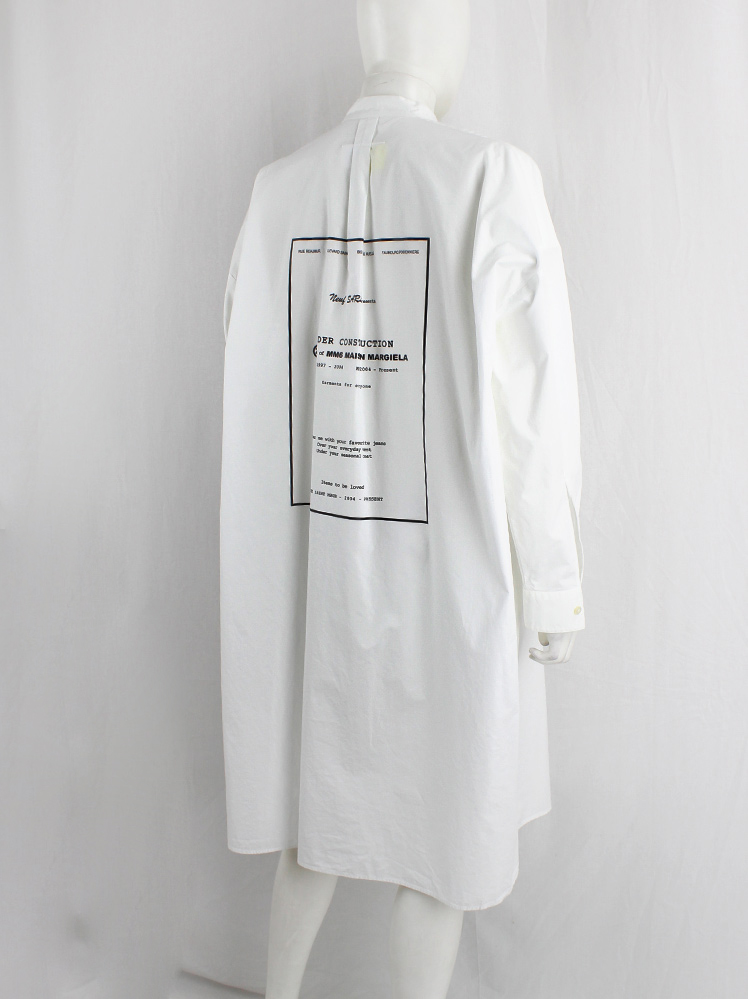 vintage Maison Margiela MM6 white raincoat-style oversized shirt dress with 6 line history print pre-fall 2018 (2)
