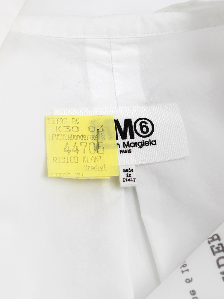 vintage Maison Margiela MM6 white raincoat-style oversized shirt dress with 6 line history print pre-fall 2018 (5)