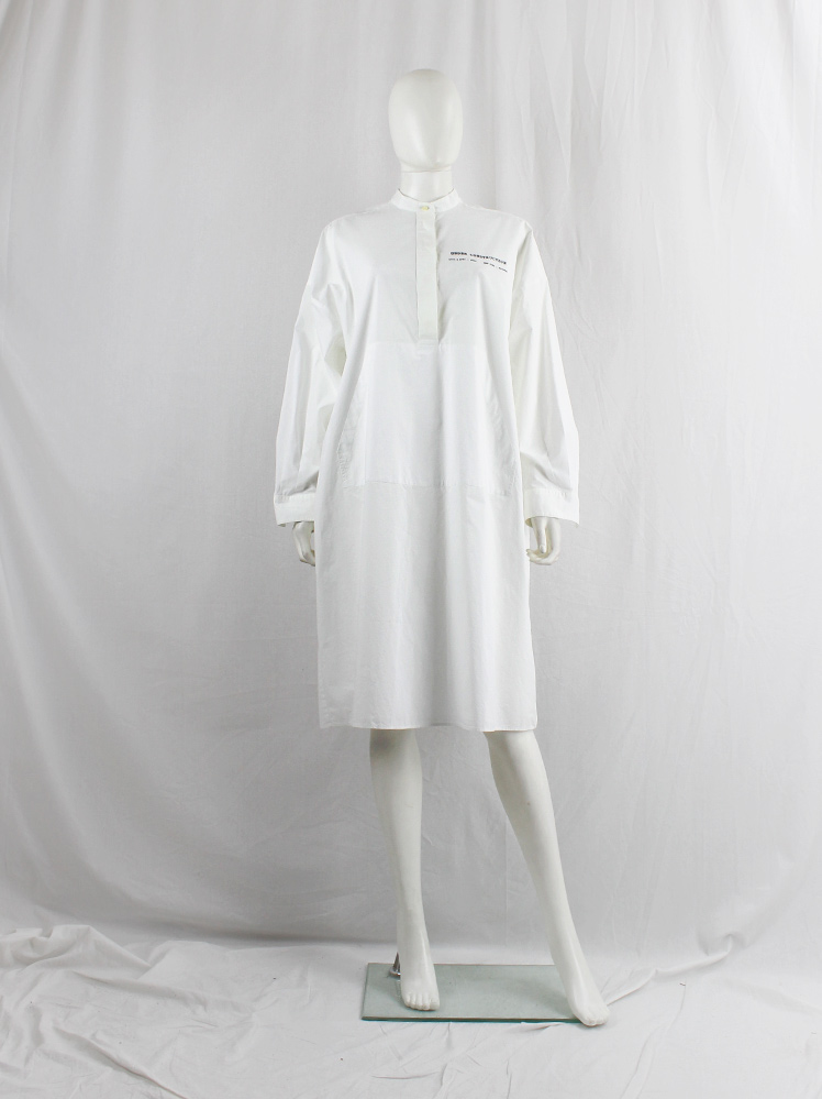 vintage Maison Margiela MM6 white raincoat-style oversized shirt dress with 6 line history print pre-fall 2018 (9)