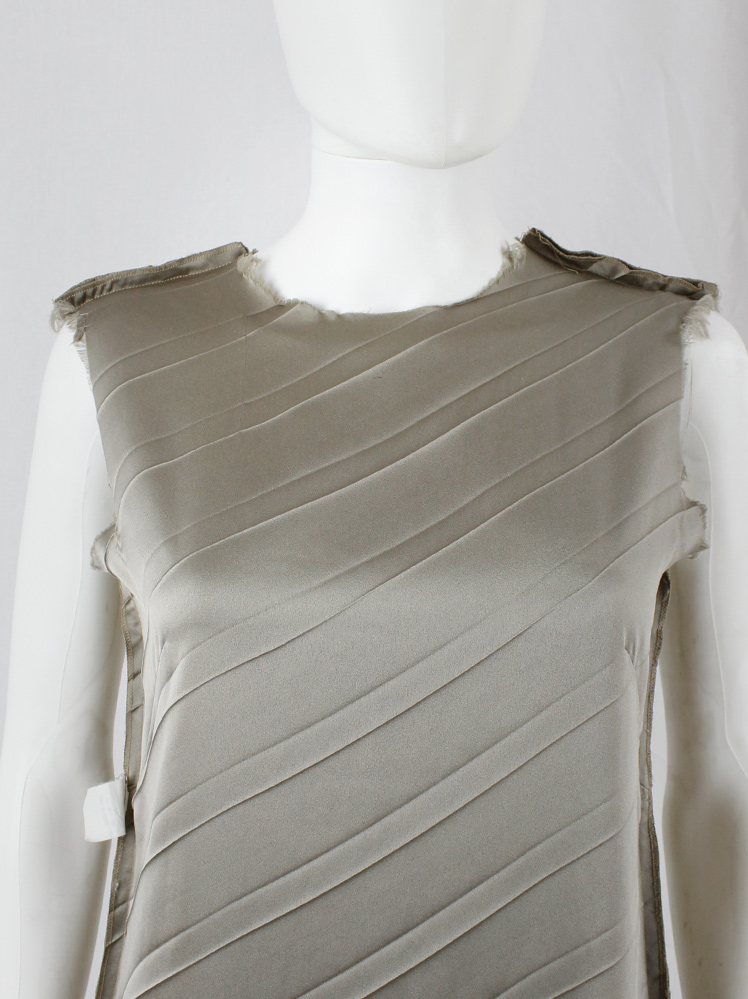vintage Maison Martin Margiela grey inside-out shift dress with diagonal pleats and frayed edges fall 1993 (1)