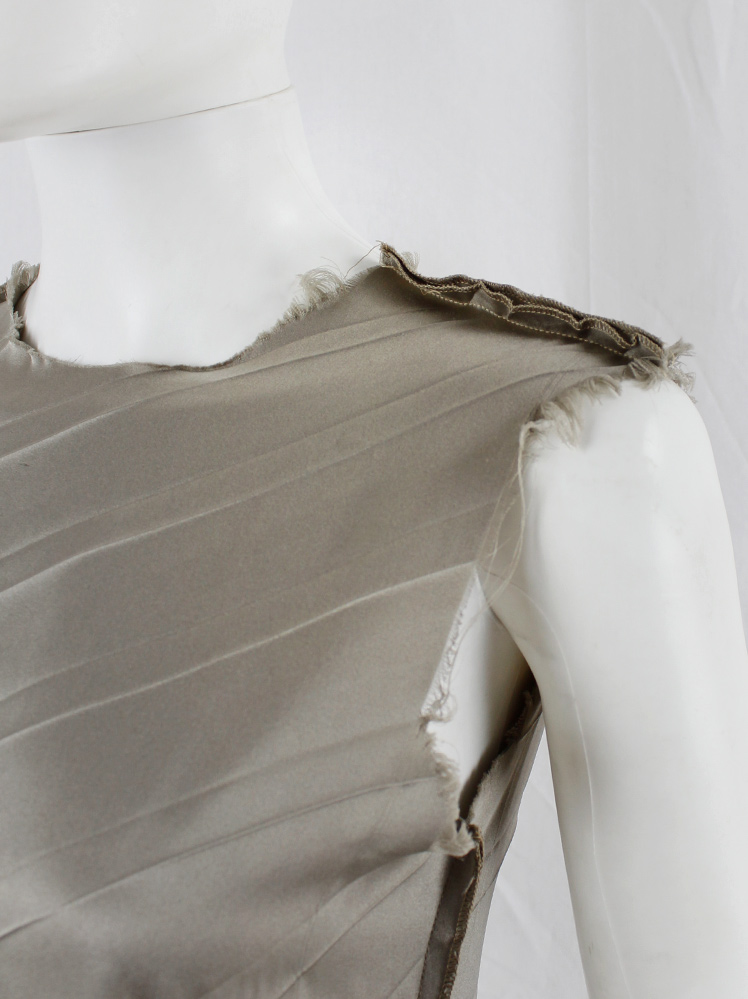 vintage Maison Martin Margiela grey inside-out shift dress with diagonal pleats and frayed edges fall 1993 (11)