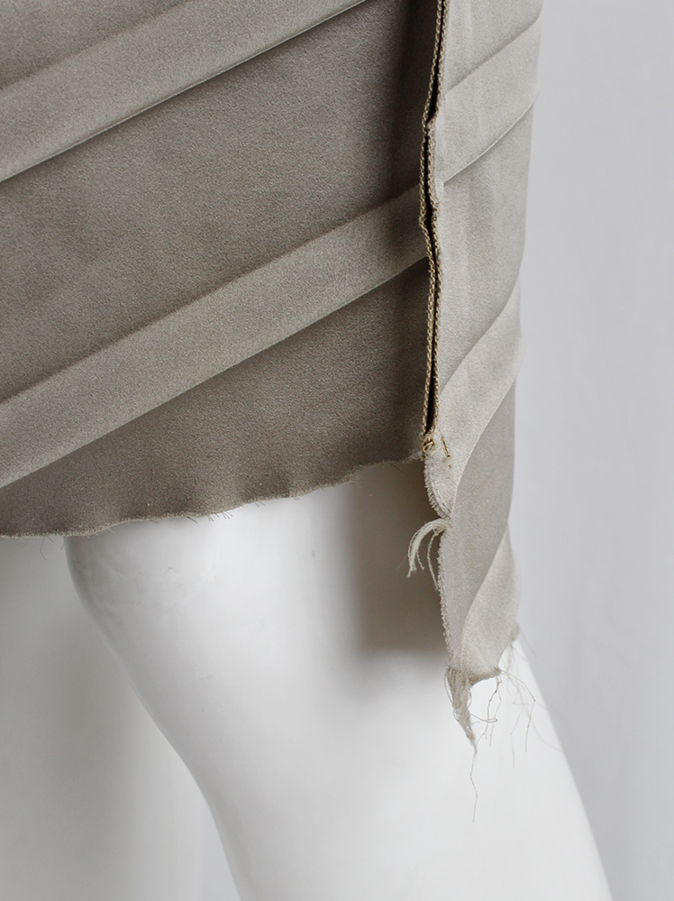 vintage Maison Martin Margiela grey inside-out shift dress with diagonal pleats and frayed edges fall 1993 (13)