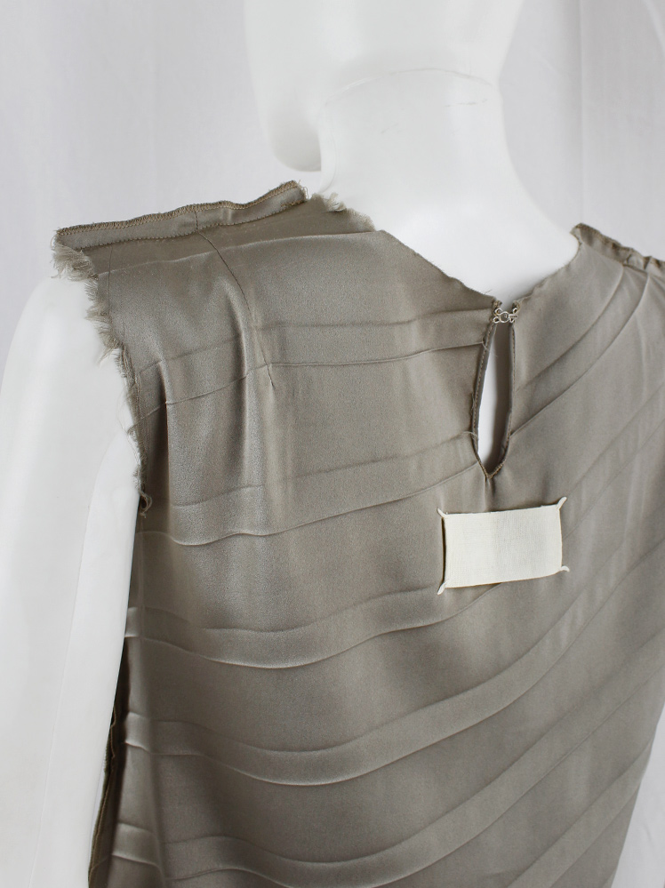 vintage Maison Martin Margiela grey inside-out shift dress with diagonal pleats and frayed edges fall 1993 (19)