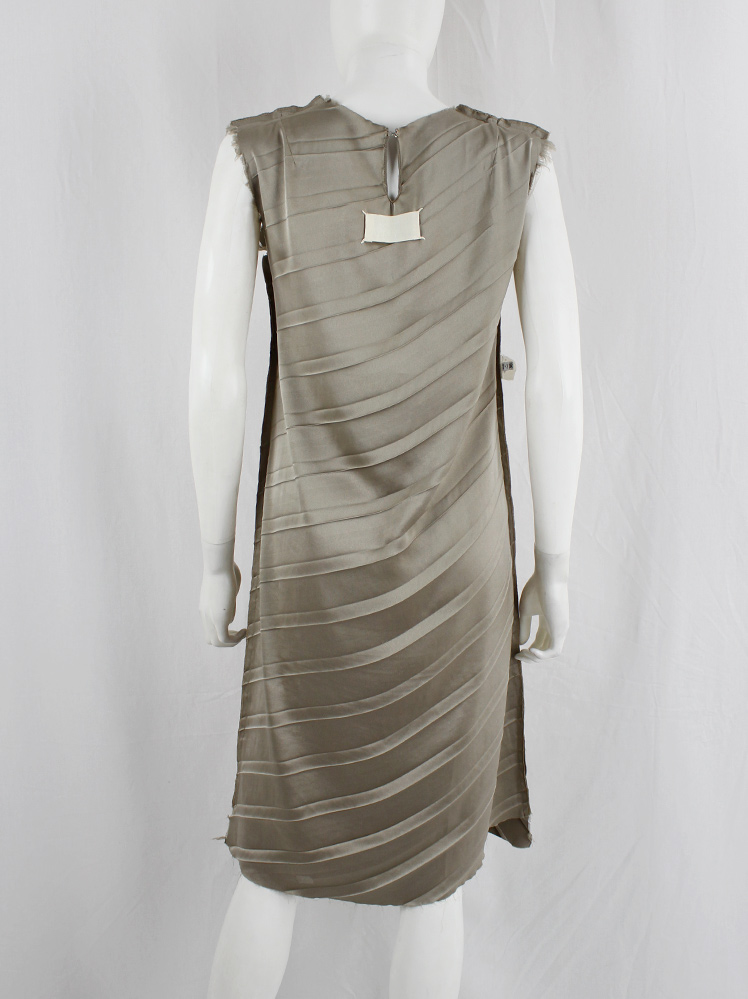 vintage Maison Martin Margiela grey inside-out shift dress with diagonal pleats and frayed edges fall 1993 (21)