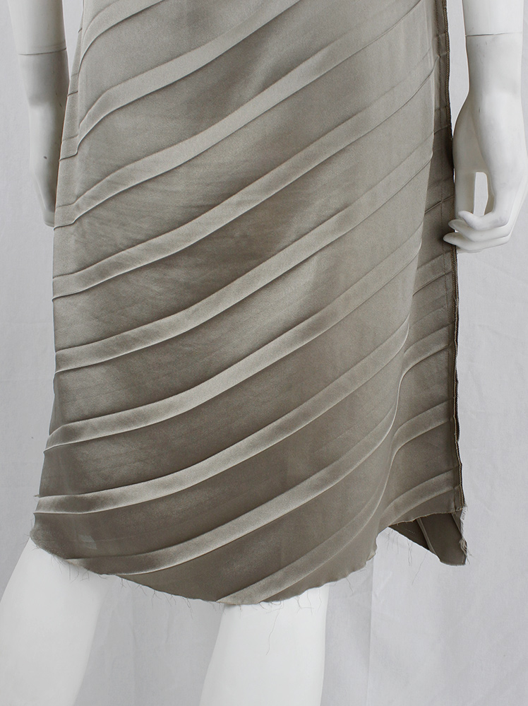 vintage Maison Martin Margiela grey inside-out shift dress with diagonal pleats and frayed edges fall 1993 (22)