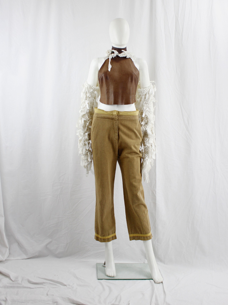 vintage Maison Martin Margiela light brown trousers with pulled out yellow lining spring 2003 (1)