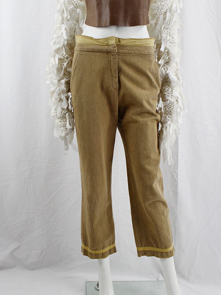 vintage Maison Martin Margiela light brown trousers with pulled out yellow lining spring 2003 (2)