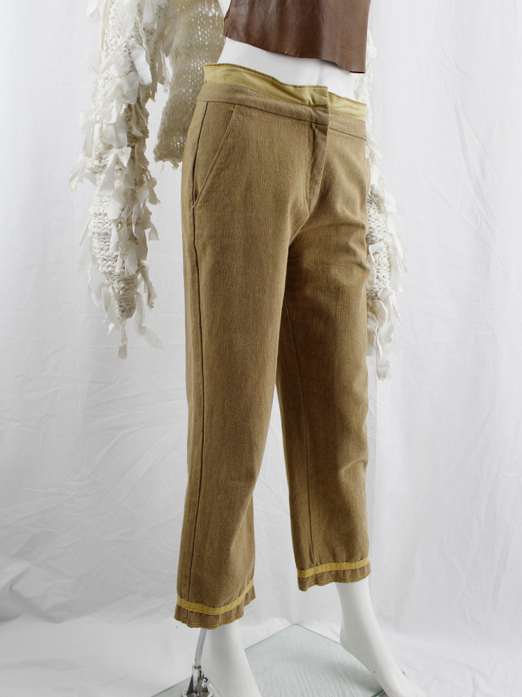 vintage Maison Martin Margiela light brown trousers with pulled out yellow lining spring 2003 (4)