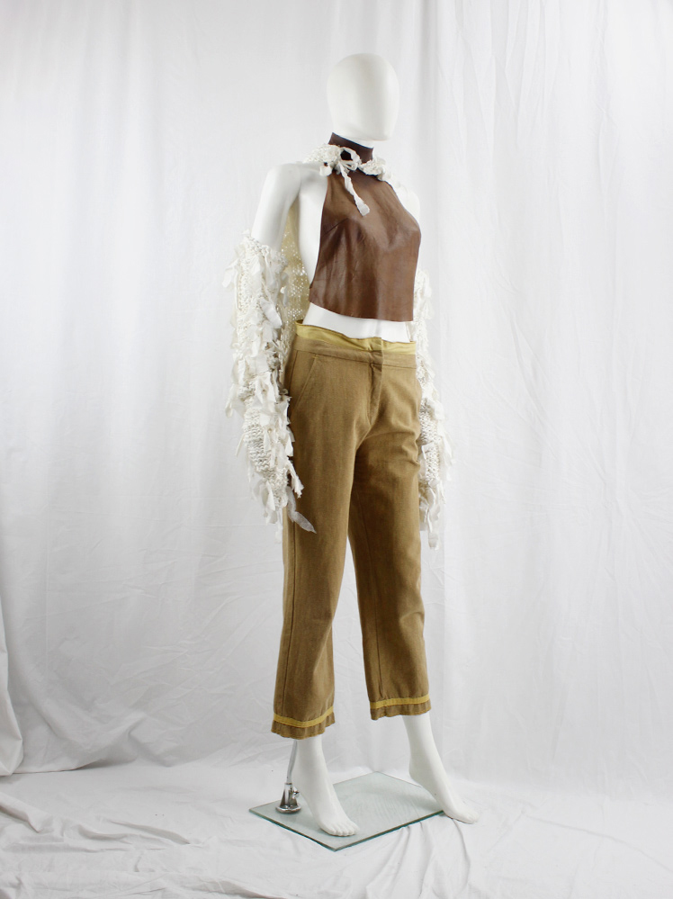 vintage Maison Martin Margiela light brown trousers with pulled out yellow lining spring 2003 (7)