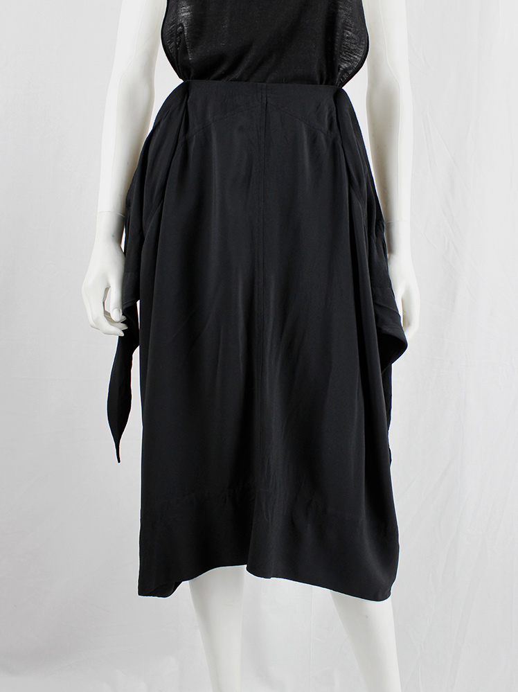vintage Rick Owens ANTHEM black midi-skirt with front ties creating pleats spring 2011 (1)