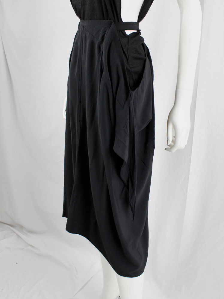 vintage Rick Owens ANTHEM black midi-skirt with front ties creating pleats spring 2011 (2)