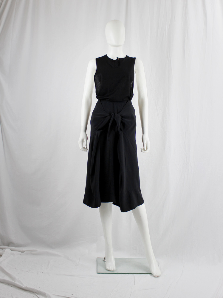 vintage Rick Owens ANTHEM black midi-skirt with front ties creating pleats spring 2011 (6)