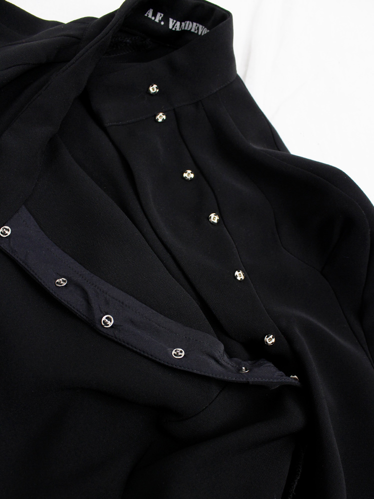 vintage a f Vandevorst black tailored dress with side slit and curved shoulders fall 2001 (12)