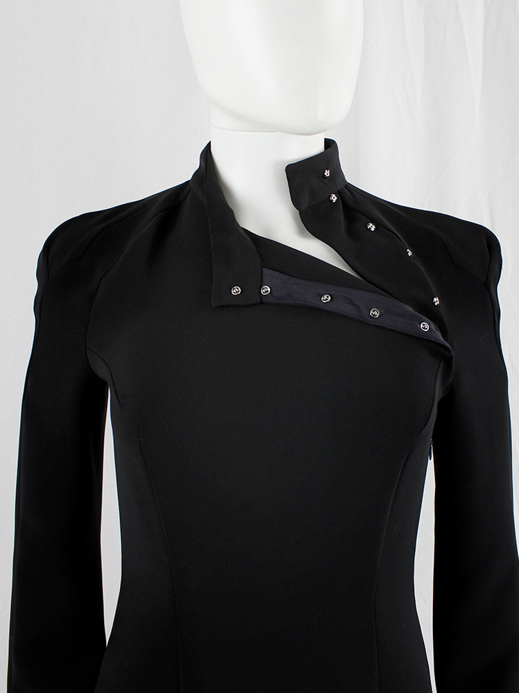 vintage a f Vandevorst black tailored dress with side slit and curved shoulders fall 2001 (16)