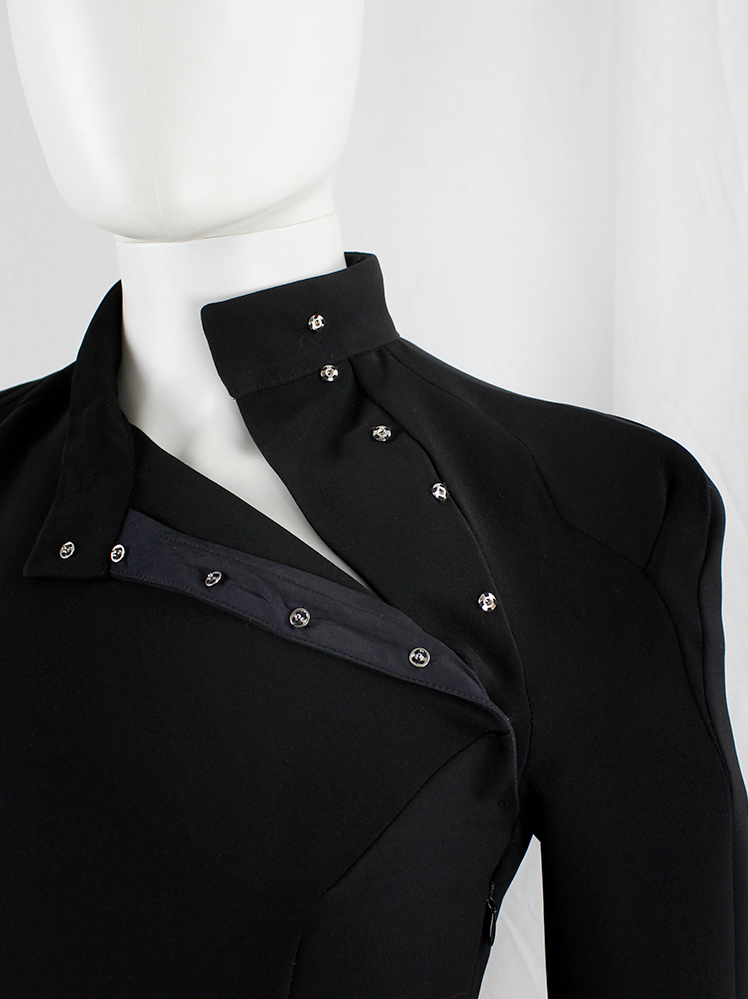vintage a f Vandevorst black tailored dress with side slit and curved shoulders fall 2001 (17)