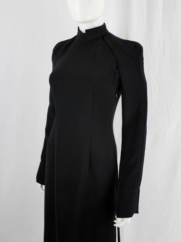 vintage a f Vandevorst black tailored dress with side slit and curved shoulders fall 2001 (3)