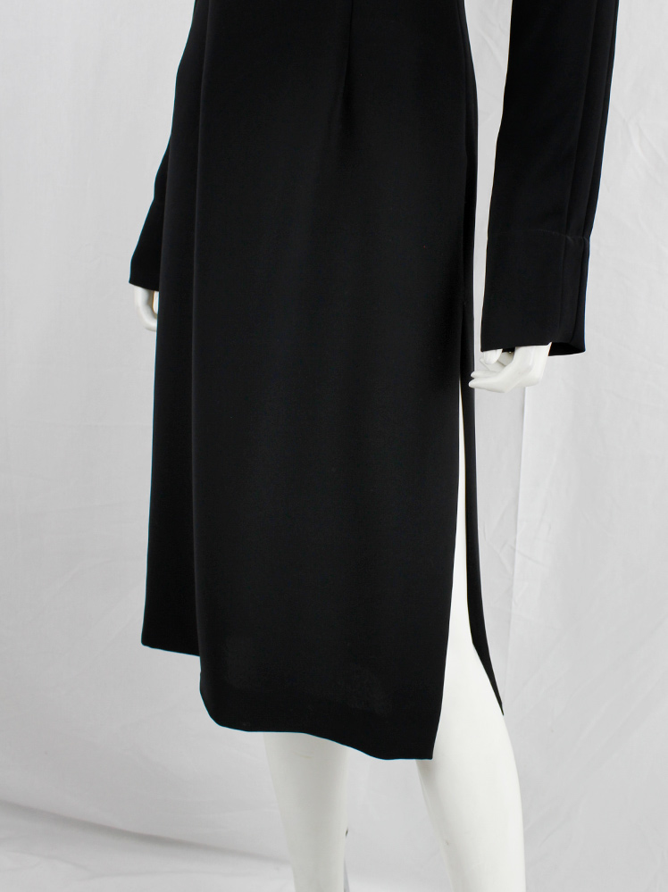 vintage a f Vandevorst black tailored dress with side slit and curved shoulders fall 2001 (4)