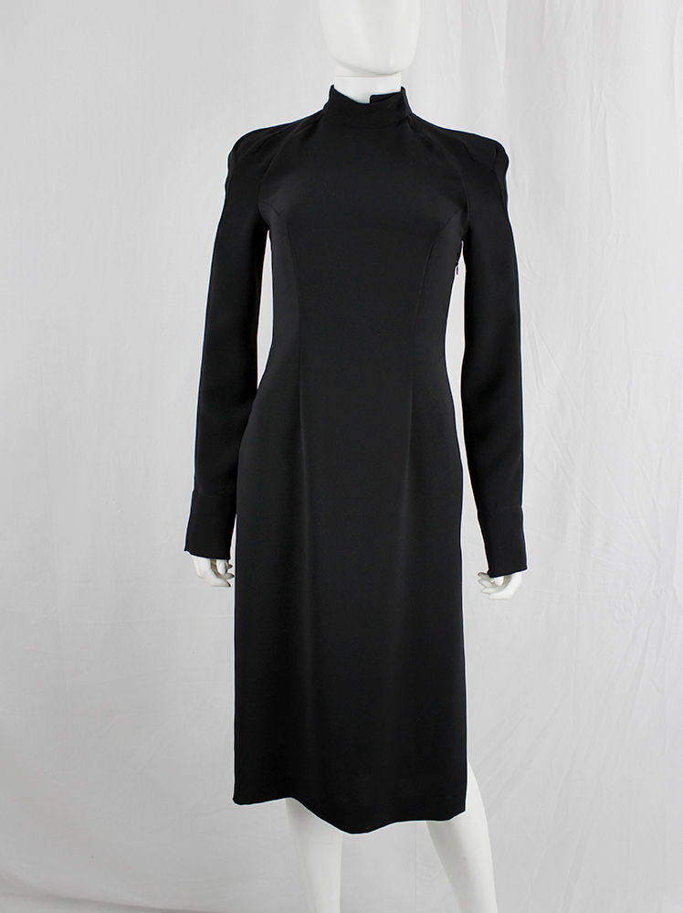 vintage a f Vandevorst black tailored dress with side slit and curved shoulders fall 2001 (7)