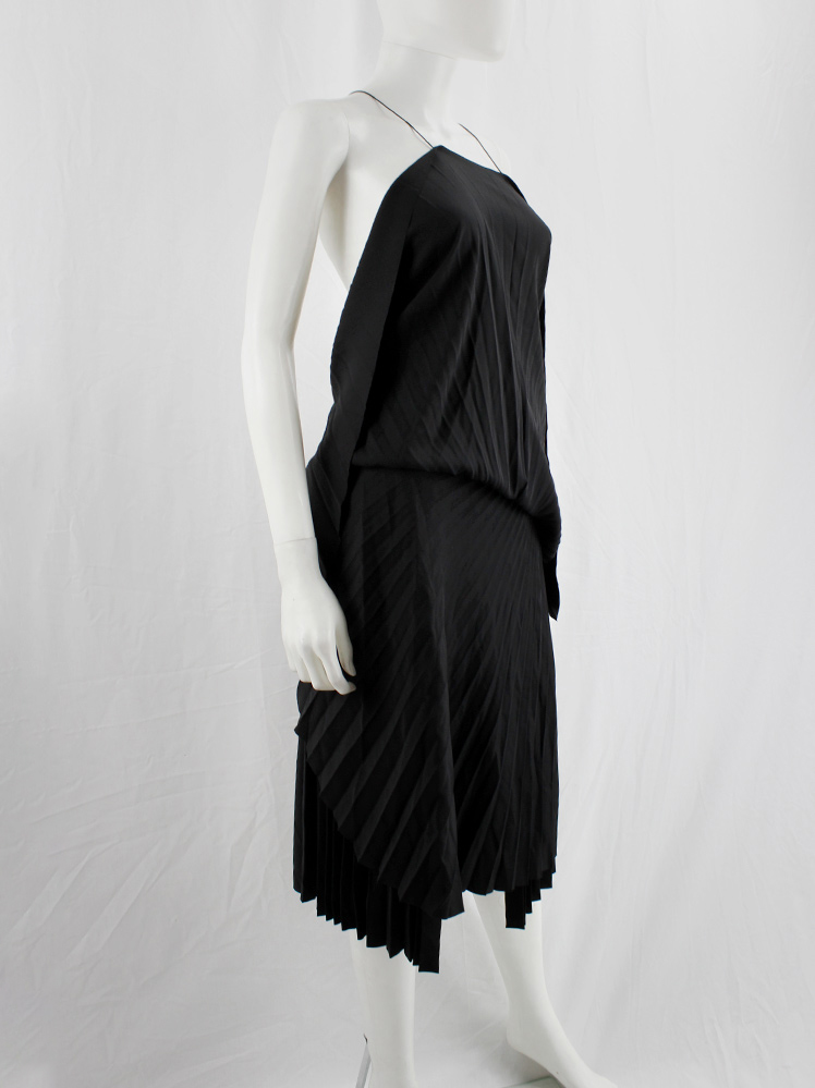 vintage af Vandevorst black draped backless dress with accordeon pleats spring 2014 (11)