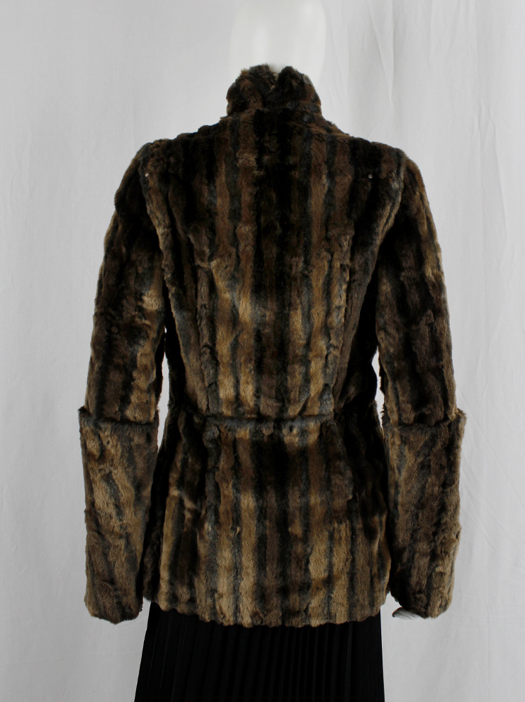 vintage af Vandevorst brown and black faux rabbit fur jacket with studded panels fall 2003 (10)