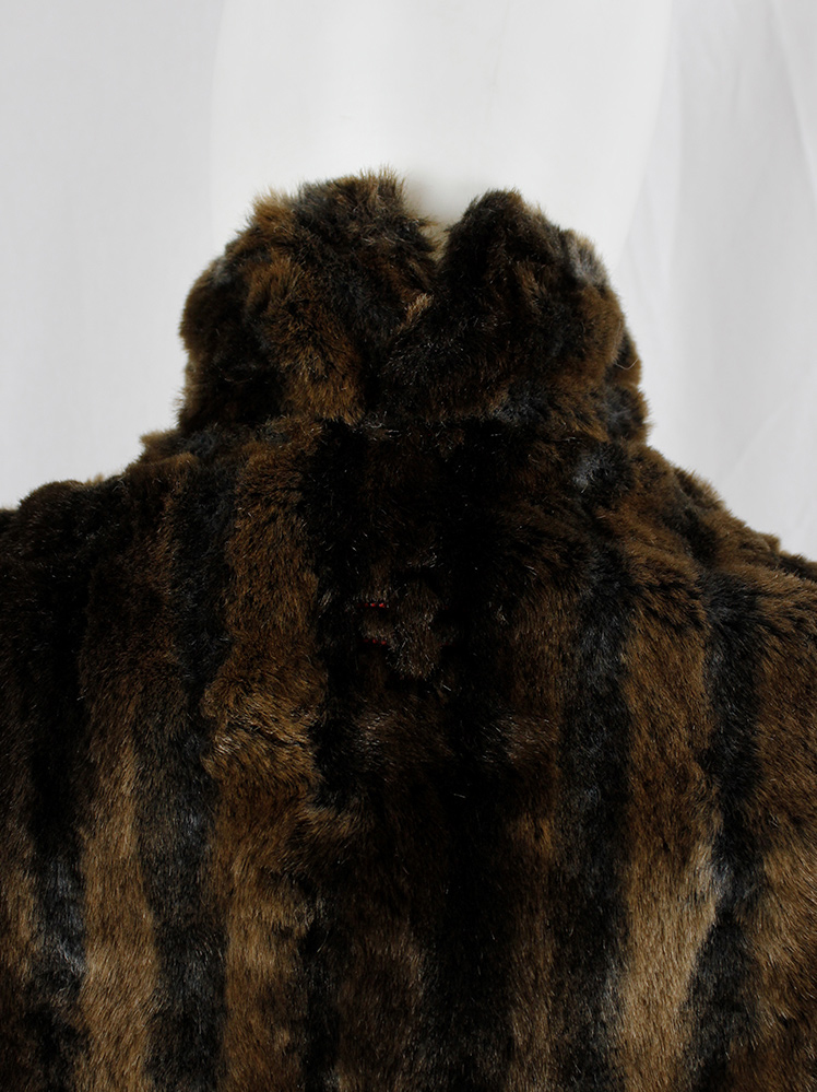 vintage af Vandevorst brown and black faux rabbit fur jacket with studded panels fall 2003 (12)