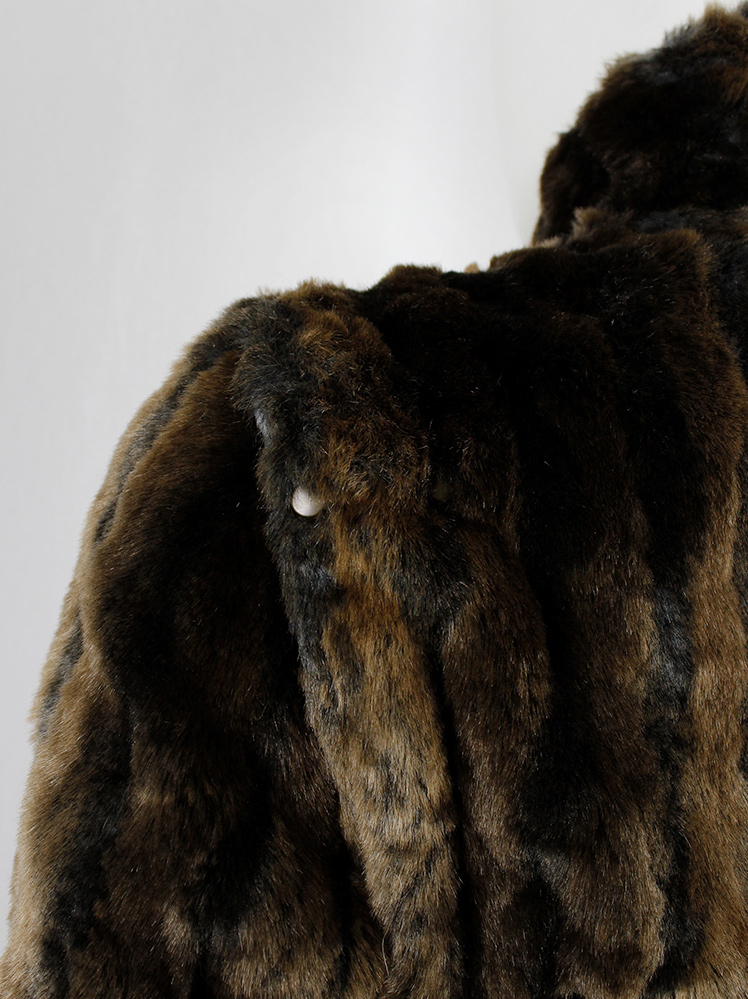 vintage af Vandevorst brown and black faux rabbit fur jacket with studded panels fall 2003 (13)