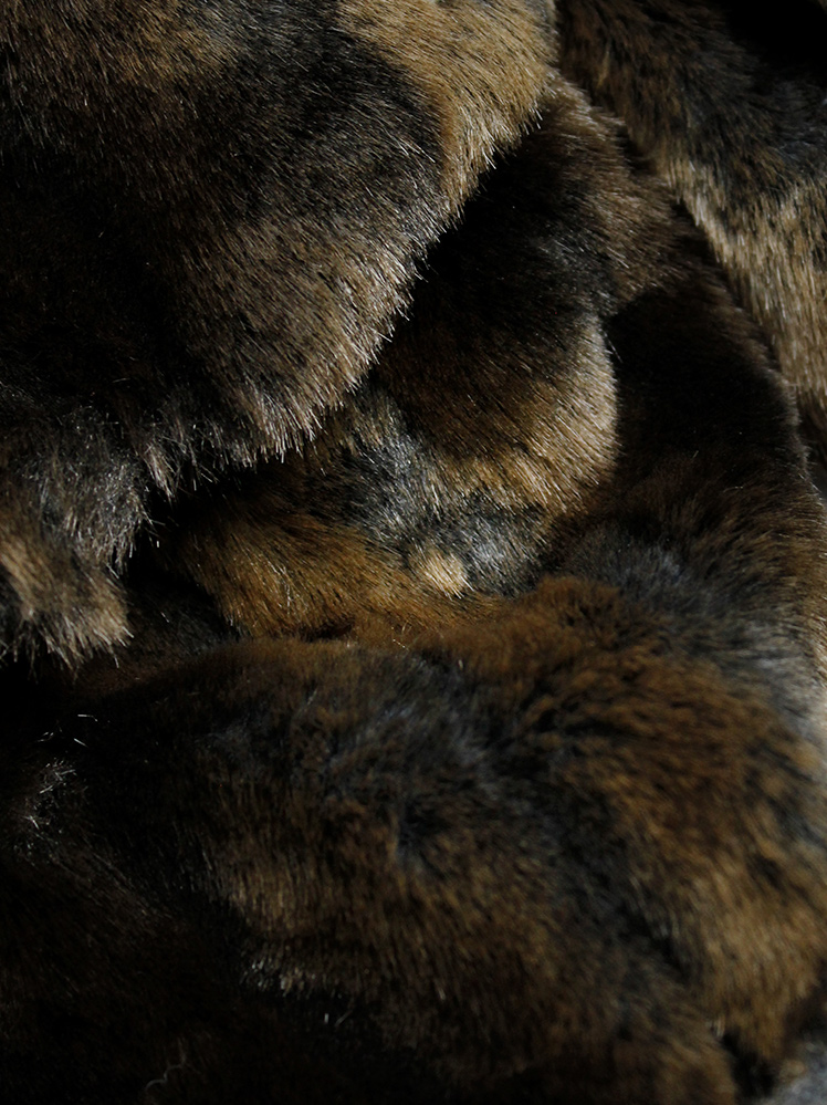 vintage af Vandevorst brown and black faux rabbit fur jacket with studded panels fall 2003 (15)