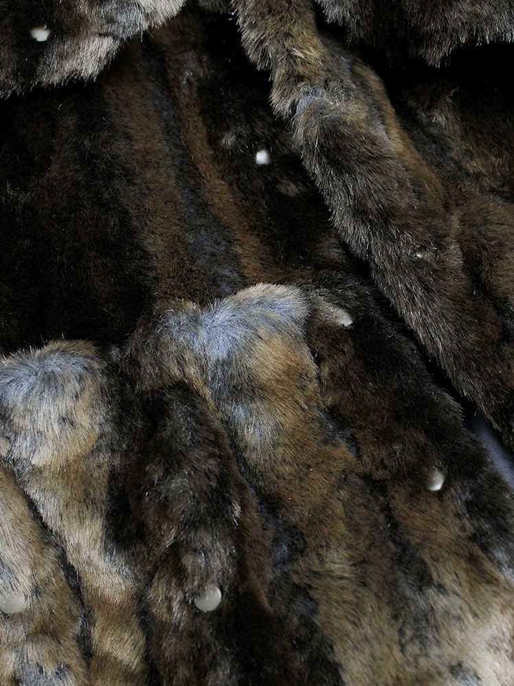 vintage af Vandevorst brown and black faux rabbit fur jacket with studded panels fall 2003 (16)