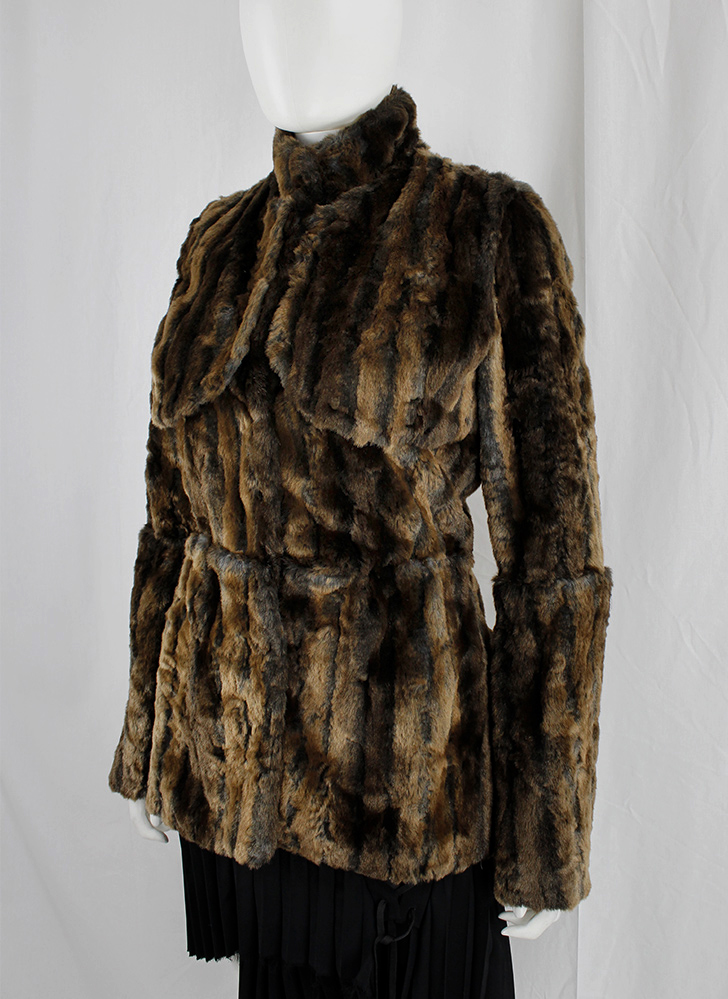 vintage af Vandevorst brown and black faux rabbit fur jacket with studded panels fall 2003 (3)