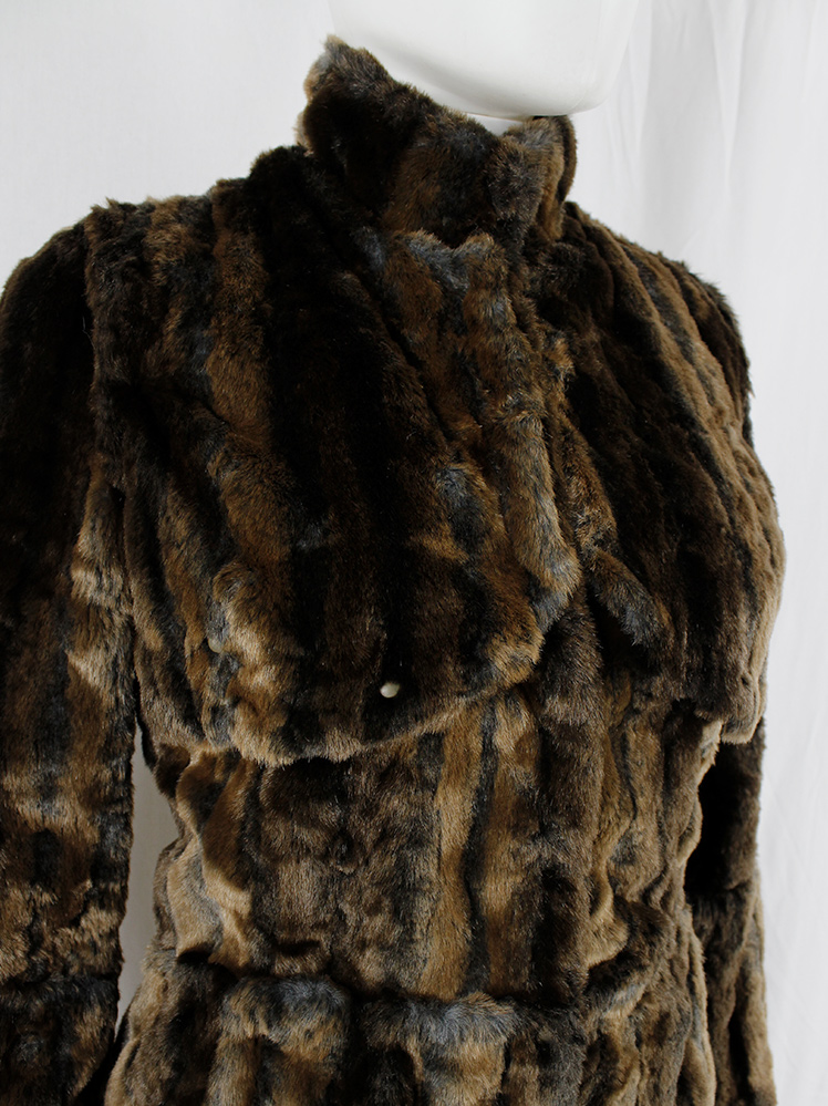 vintage af Vandevorst brown and black faux rabbit fur jacket with studded panels fall 2003 (4)