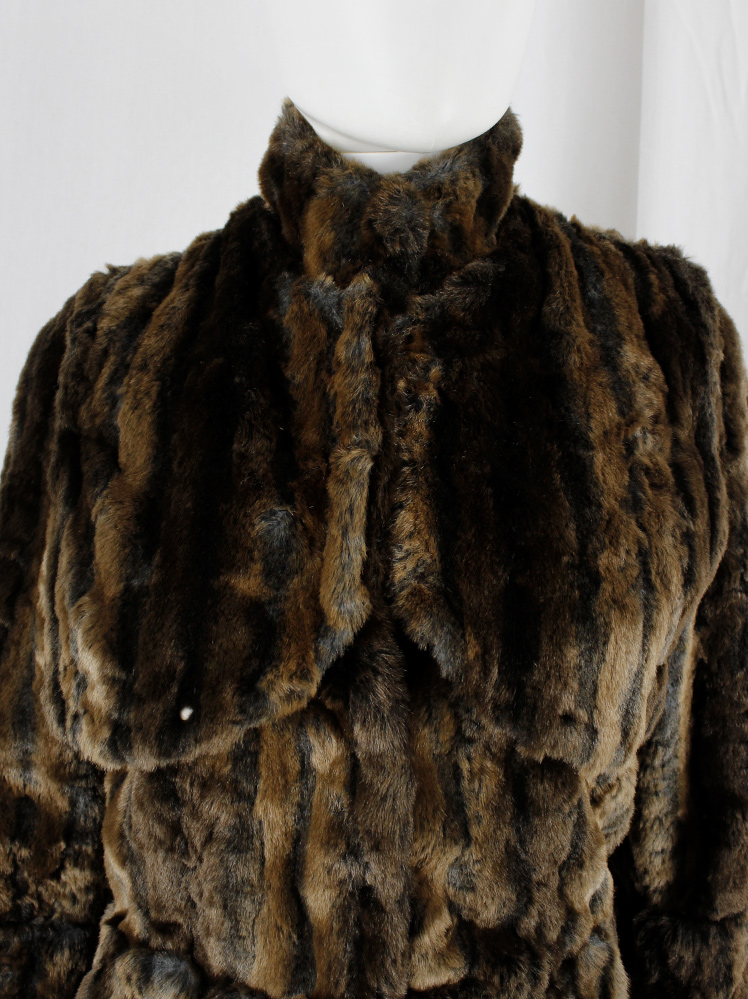 vintage af Vandevorst brown and black faux rabbit fur jacket with studded panels fall 2003 (5)
