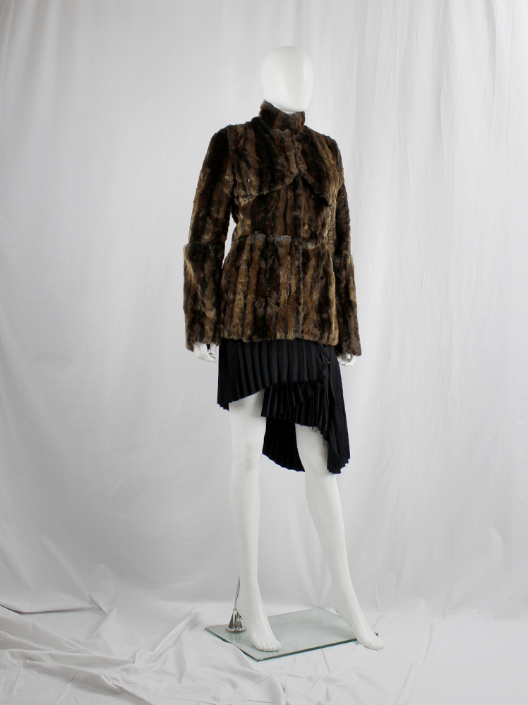vintage af Vandevorst brown and black faux rabbit fur jacket with studded panels fall 2003 (8)