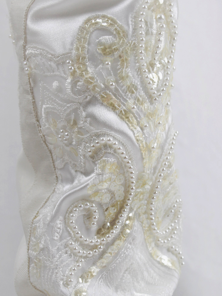 A.F. Vandevorst white satin sweatpants with beaded and sheer vintage wedding fabrics spring 2019 (11)