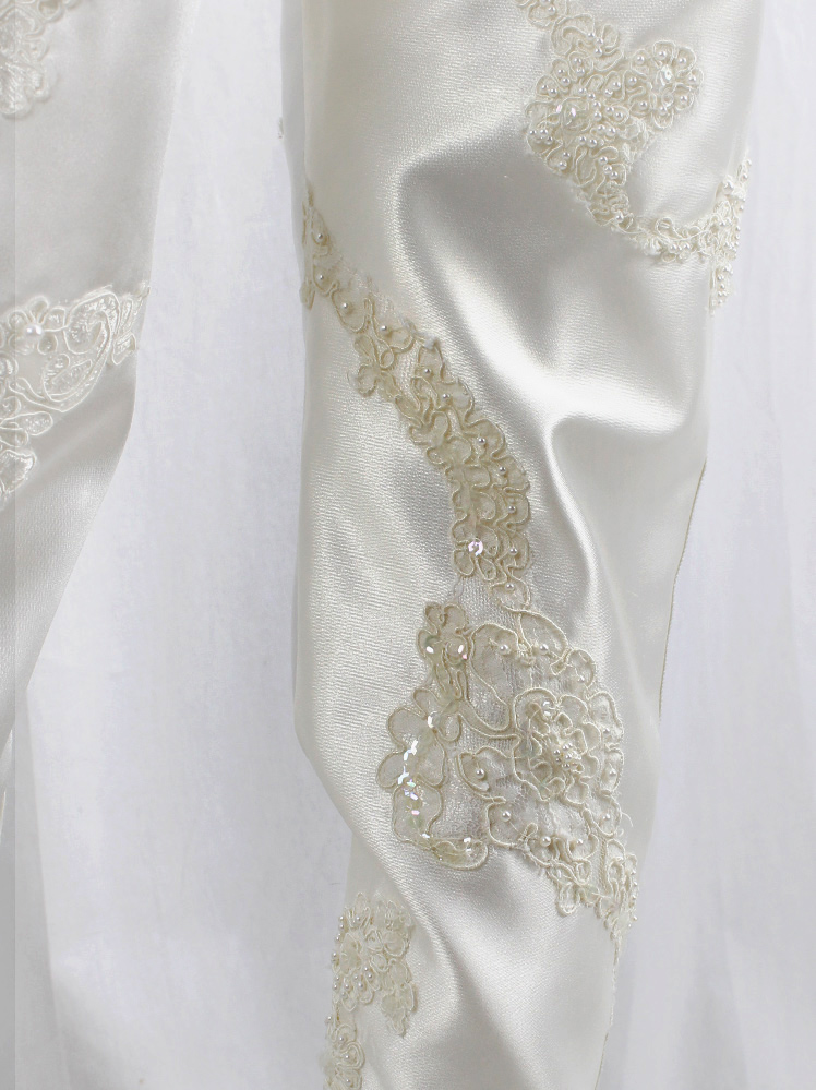 A.F. Vandevorst white satin sweatpants with beaded and sheer vintage wedding fabrics spring 2019 (16)