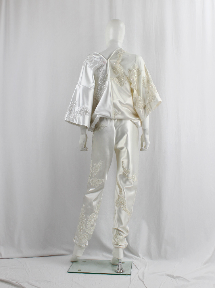 A.F. Vandevorst white satin sweatpants with beaded and sheer vintage wedding fabrics spring 2019 (19)