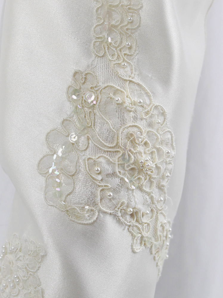 A.F. Vandevorst white satin sweatpants with beaded and sheer vintage wedding fabrics spring 2019 (20)
