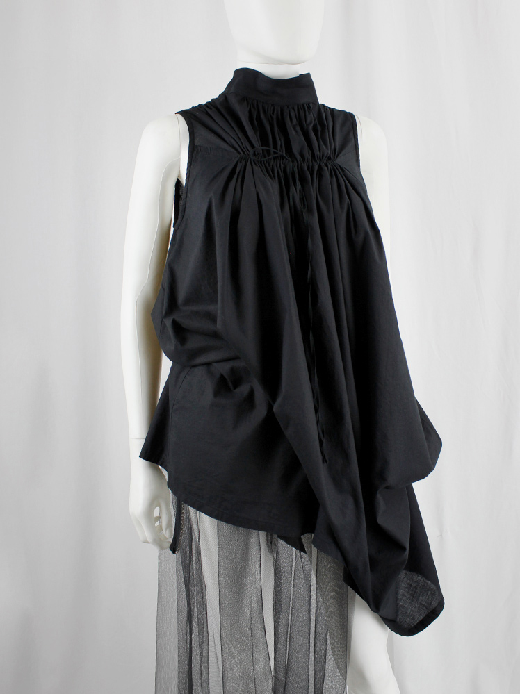 Ann Demeulemeester Blanche black draped dress or tunic with pleated bust fall 2009 re-edition (4)