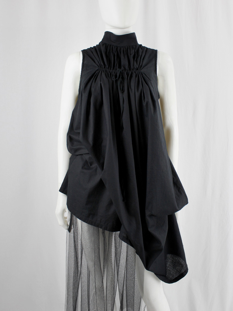 Ann Demeulemeester Blanche black draped dress or tunic with pleated bust fall 2009 re-edition (5)