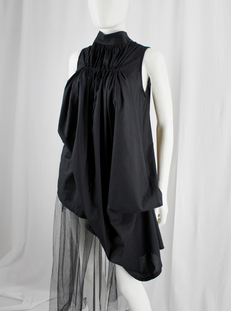 Ann Demeulemeester Blanche black draped dress or tunic with pleated bust fall 2009 re-edition (6)