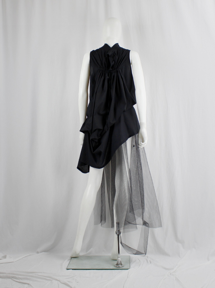 Ann Demeulemeester Blanche black draped dress or tunic with pleated bust fall 2009 re-edition (9)