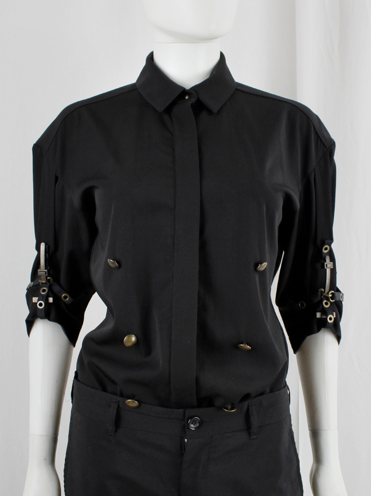 Anthony Vaccarelly dark navy shirt with brass buttons and metal sleeve decoration spring 2015 (9)