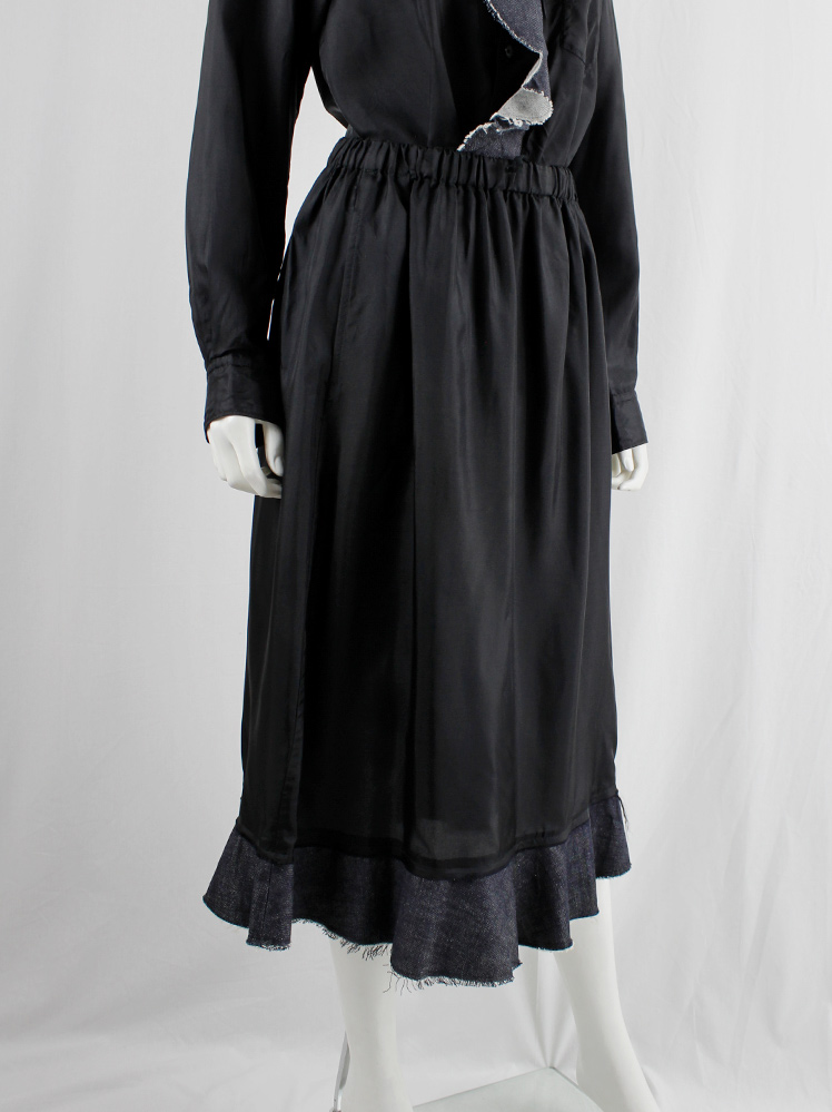 Comme des Garcons Comme set of black shirt and skirt with frayed wavy denim trim (11)