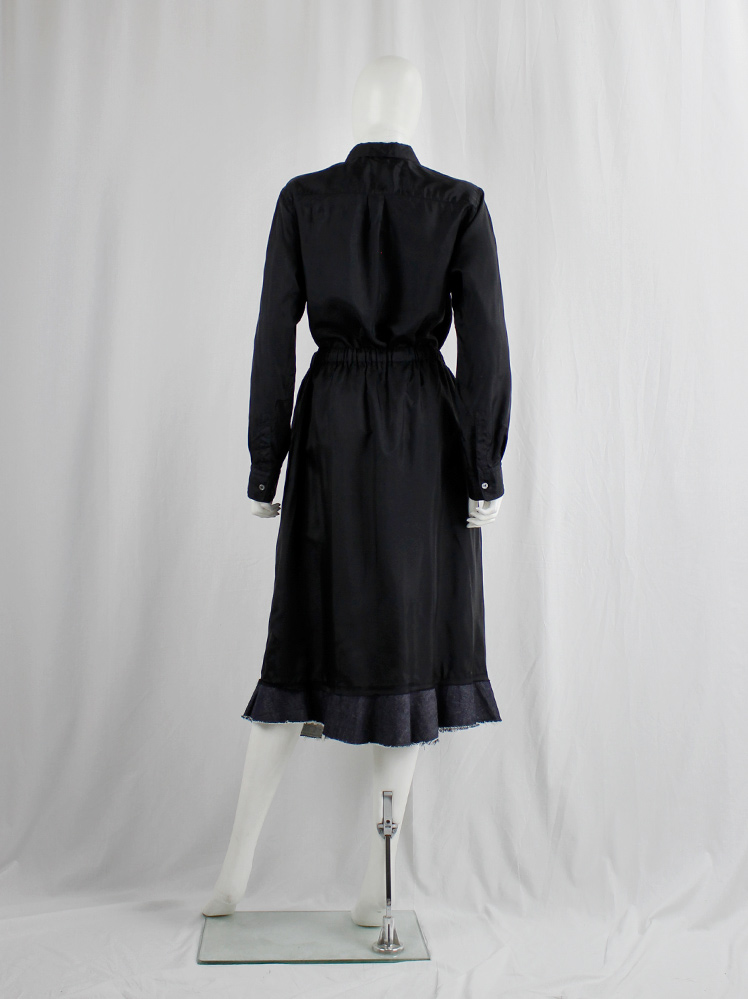 Comme des Garcons Comme set of black shirt and skirt with frayed wavy denim trim (13)