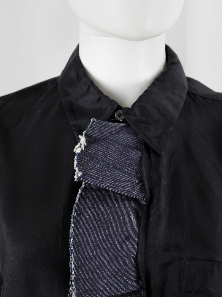 Comme des Garcons Comme set of black shirt and skirt with frayed wavy denim trim (2)