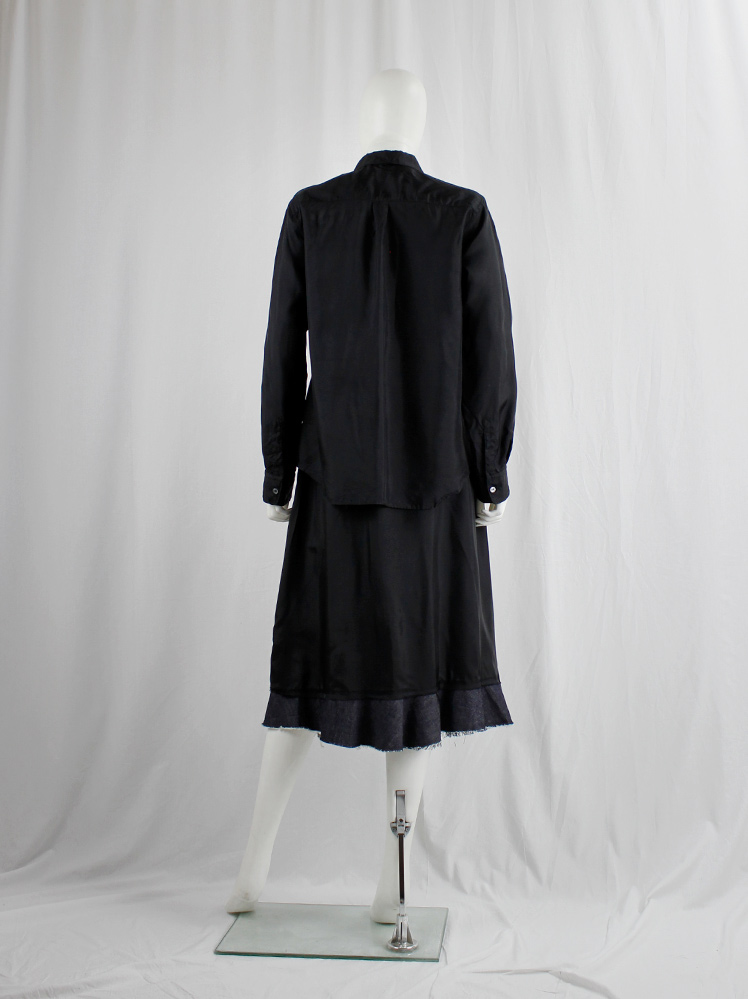 Comme des Garcons Comme set of black shirt and skirt with frayed wavy denim trim (5)