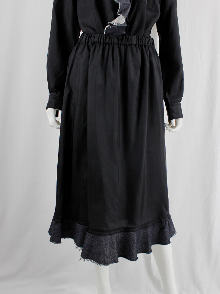 Comme des Garcons Comme set of black shirt and skirt with frayed wavy denim trim (7)