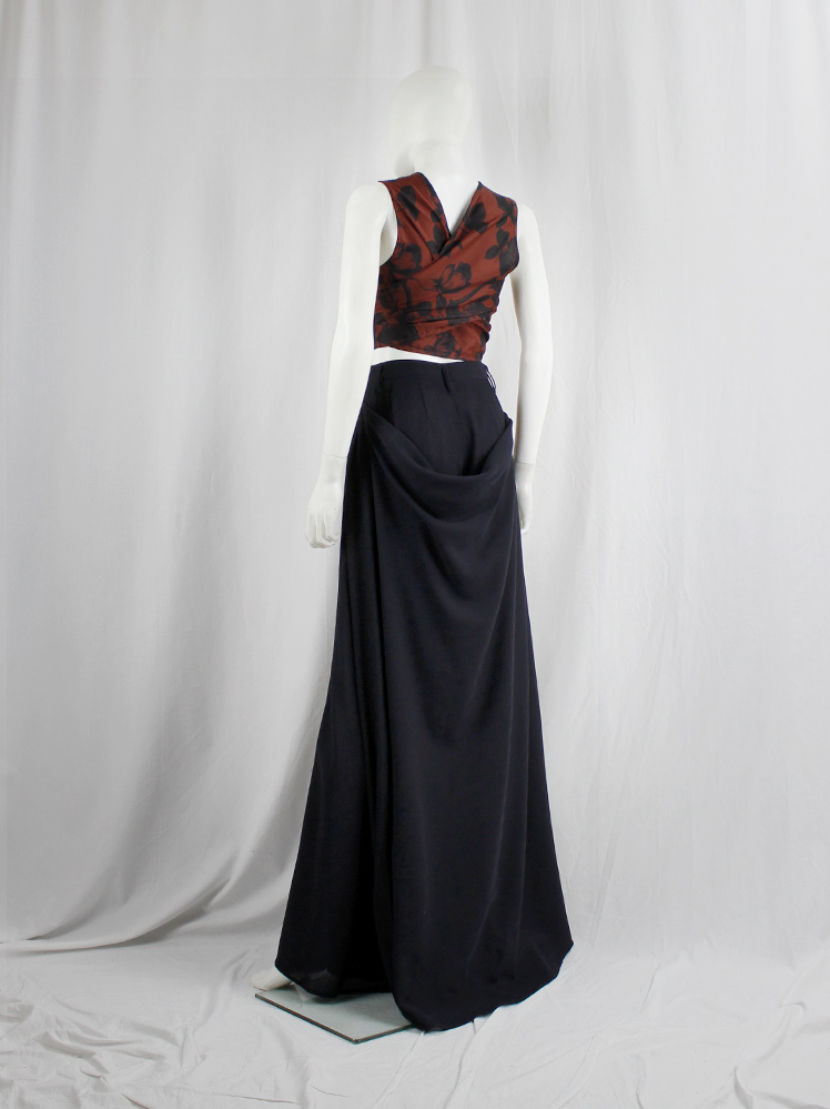 Dirk Bikkembergs dark blue extra wide trousers with draped skirt on the back 1990s 90s (10)