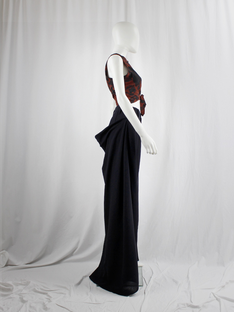 Dirk Bikkembergs dark blue extra wide trousers with draped skirt on the back 1990s 90s (5)